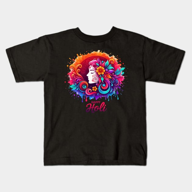 Happy Holi Festival India Kids T-Shirt by TomFrontierArt